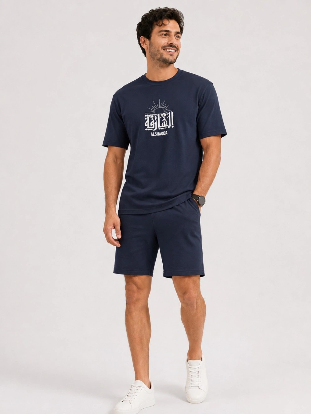 Ensemble homme t-shirt et short bleu marine — Collection Homme Al Shariqa